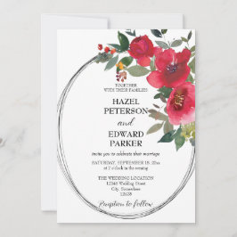 Elegant Watercolor Red Rose Floral Wedding Inbjudningar