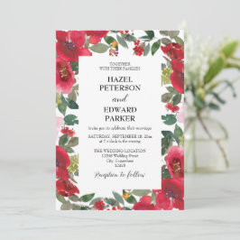 Elegant Watercolor Red Rose Floral Wedding Inbjudningar
