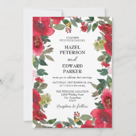 Elegant Watercolor Red Rose Floral Wedding Inbjudningar