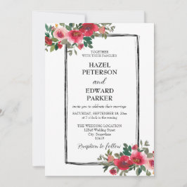 Elegant Watercolor Red Rose Floral Wedding Inbjudningar