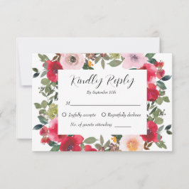 Elegant Watercolor Red Rose Floral Wedding OSA Kort