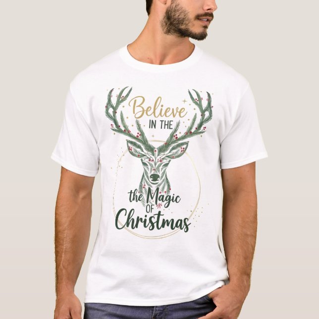 Elegant Watercolor Reindeer Wreath T Shirt (Framsida)
