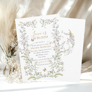 Elegant Watercolor Retro Golden Flowers Möhippa Sh Inbjudningar