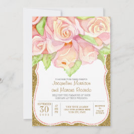 Elegant Watercolor Ro Blommigt Bouquet Rosa Guld Inbjudningar
