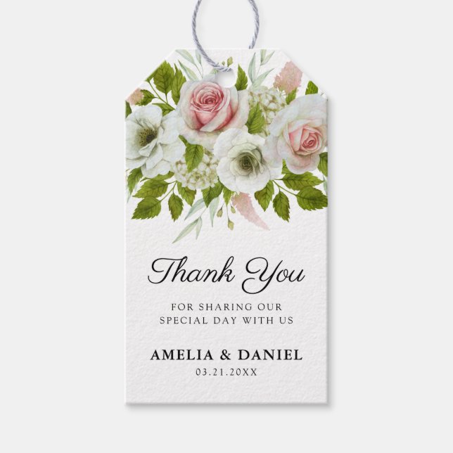 Elegant Watercolor Ro Bröllop Tack Presentetikett (Framsidan)