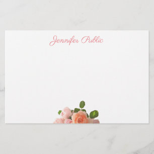 Elegant Watercolor Ro Flowers Blommigt Modern Brevpapper