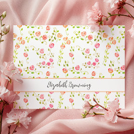 Elegant Watercolor Ro Girly Personal Stationery Anteckningskort