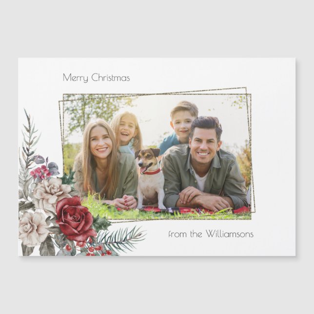 Elegant Watercolor Ro, Gräs & Guld Ram Photo (Framsida)