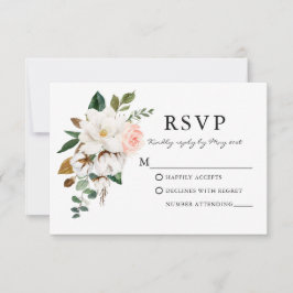 Elegant Watercolor Ro Magnolias Bröllop OSA Kort