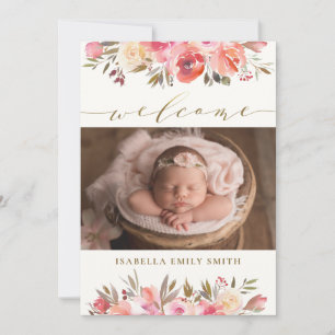 Elegant Watercolor Ro Script Calligraphy Birth Meddelande