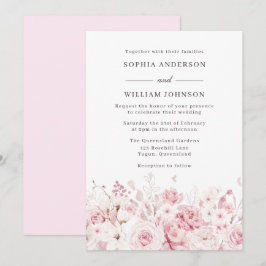 Elegant Watercolor Ro Vacker Bröllop Inbjudningar