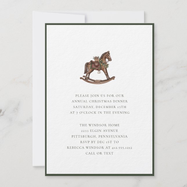 Elegant Watercolor Rocking Horses Plaid Christmas  Inbjudningar (Framsida)