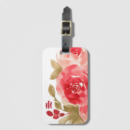 Elegant Watercolor Röd ros Monogram Bagagebricka