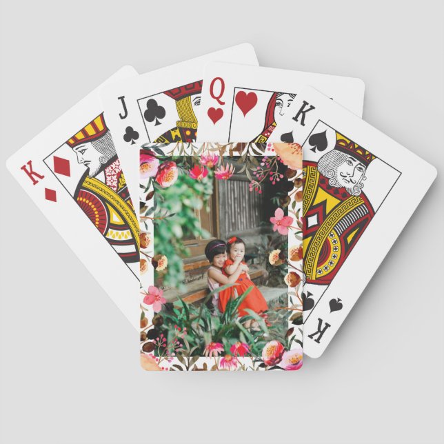 Elegant Watercolor Rosa Blommigt Greenery Photo Casinokort (Baksidan)