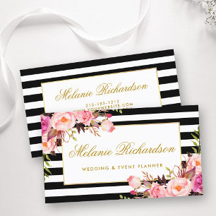 Elegant Watercolor Rosa Blommigt Guld Ram stripe Visitkort