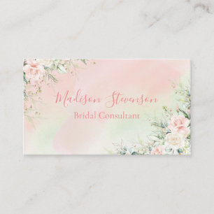 Elegant Watercolor Rosa Blommigt Personlig Girly Visitkort