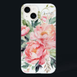 Elegant Watercolor Rosa Blommigt Personlig Namn<br><div class="desc">Elegant Watercolor Rosa Blommigt Personlig Namn iphone case har elegant vattenfärgsblommor med rosa grönt på vit bakgrund med löv personlig i modern kalligrafskripttypografi. Perfekt som personlig för mamma,  fru,  syster,  mormor för födelsedag,  jul,  helgdagar,  Mors dag med mera. Designad av ©Evco Studio www.zazzle.com/store/evcostudio</div>