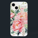 Elegant Watercolor Rosa Blommigt Personlig Namn<br><div class="desc">Elegant Watercolor Rosa Blommigt Personlig Namn iphone case har elegant vattenfärgsblommor med rosa grönt på vit bakgrund med löv personlig i modern kalligrafskripttypografi. Perfekt som personlig för mamma,  fru,  syster,  mormor för födelsedag,  jul,  helgdagar,  Mors dag med mera. Designad av ©Evco Studio www.zazzle.com/store/evcostudio</div>