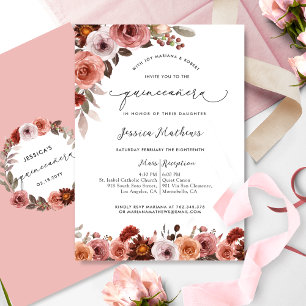 Elegant Watercolor Rosa Blommigt Quinceañera Inbjudningar