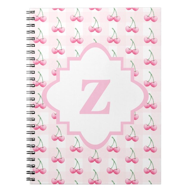Elegant Watercolor Rosa Cherry Monogram Anteckningsbok (Framsidan)