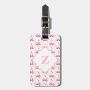 Elegant Watercolor Rosa Cherry Monogram Bagagebricka