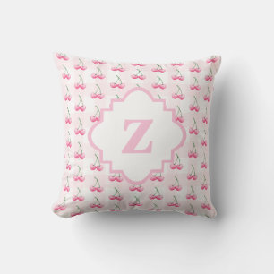 Elegant Watercolor Rosa Cherry Monogram Kudde