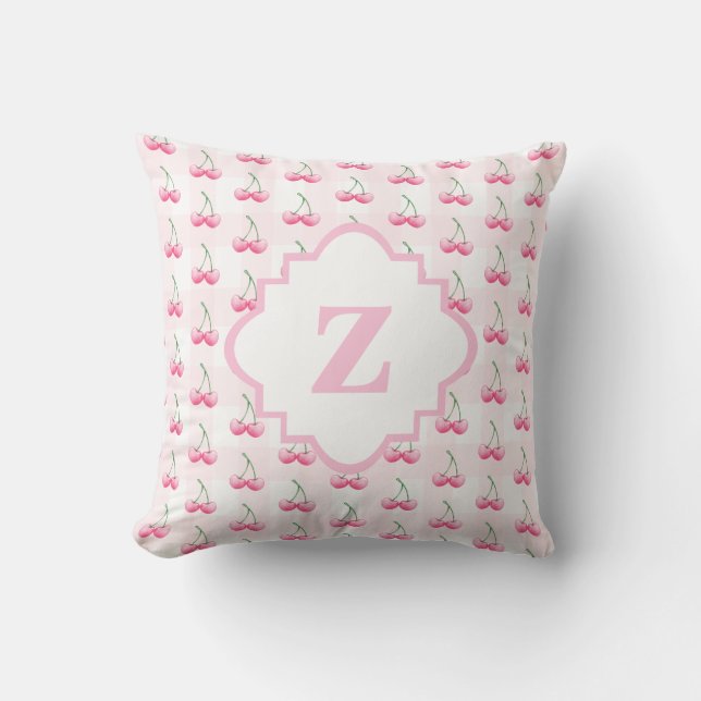 Elegant Watercolor Rosa Cherry Monogram Kudde (Framsida)