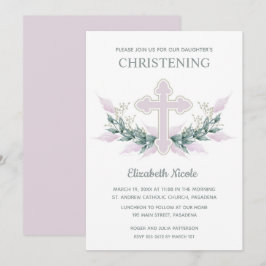 Elegant Watercolor Rosa Christening Inbjudningar