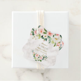 Elegant Watercolor Rosa Flowers Marble Bröllop Gåvor Etiketter