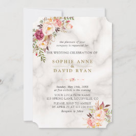Elegant Watercolor Rosa Flowers Marble Bröllop Inbjudningar