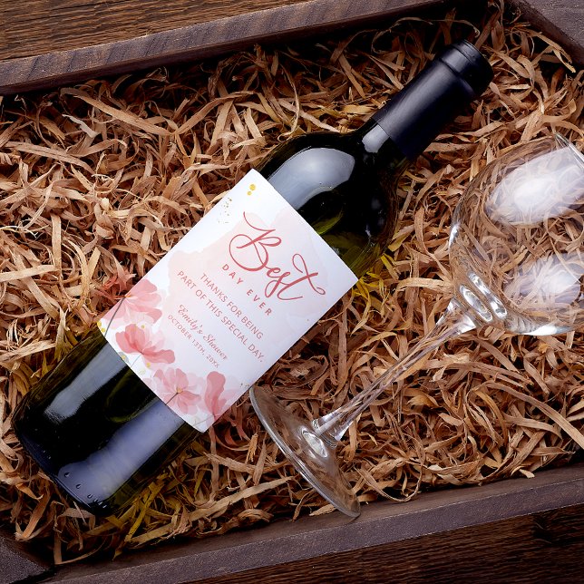 Elegant Watercolor Rosa Flowers Vinflaska Etikett (Skapare uppladdad)