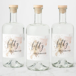 Elegant Watercolor Rosa Guld 50:e födelsedagsskrip Spritflaskor Etikett