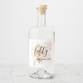 Elegant Watercolor Rosa Guld 50:e födelsedagsskrip Spritflaskor Etikett
