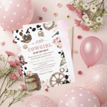 Elegant Watercolor Rosa Little Cowgirl Baby Showe