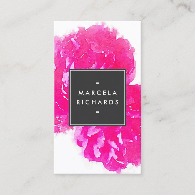 Elegant Watercolor Rosa Peonies II Visitkort (Framsida)
