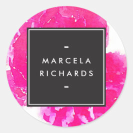 Elegant Watercolor Rosa Peonies Runt Klistermärke