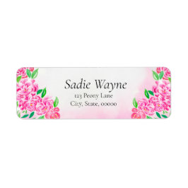 Elegant Watercolor Rosa Peony Returadress Etikett