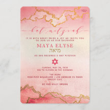 Elegant Watercolor Rosa Red Ombre Guld Bat mitzvah