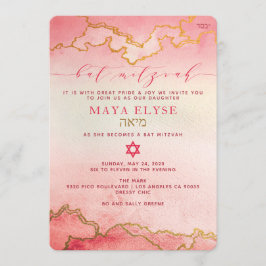 Elegant Watercolor Rosa Red Ombre Guld Bat mitzvah Inbjudningar