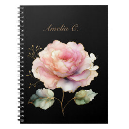 Elegant Watercolor Rosa ros Black Notebook Anteckningsbok