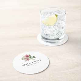 Elegant Watercolor Rosa ros Bouquet Bröllop Underlägg Papper Rund