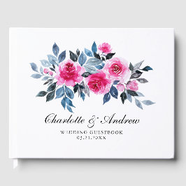 Elegant Watercolor Rosa ros Bröllop Gästböcker