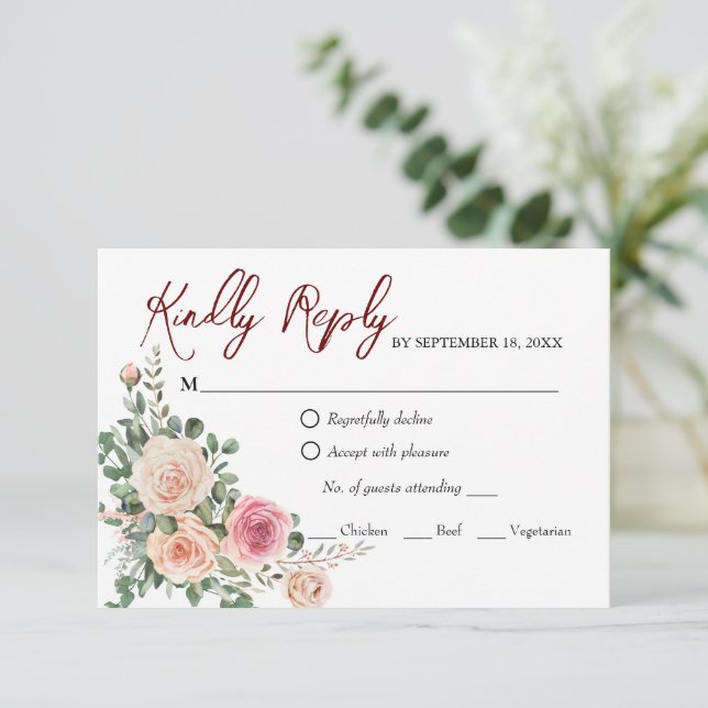Elegant Watercolor Rosa ros Bröllop OSA Card (Stående Fram)