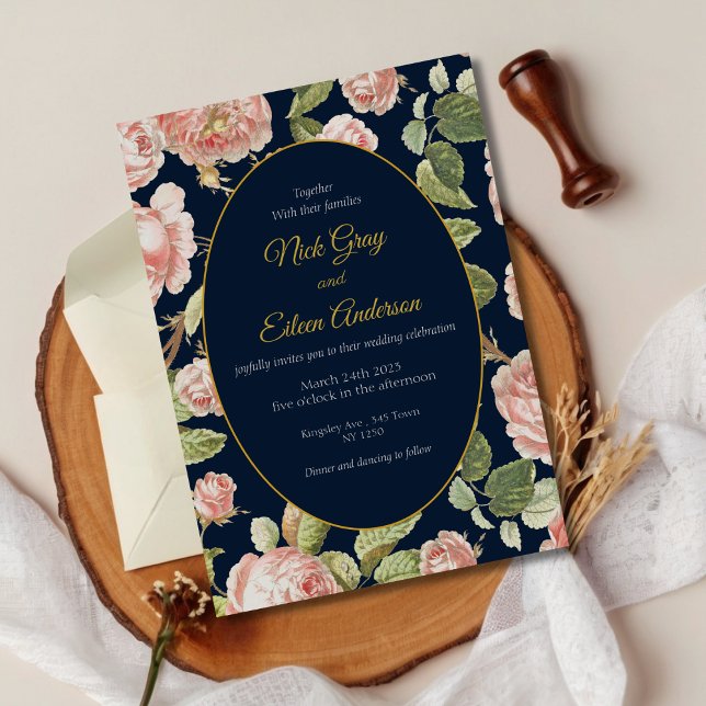 Elegant Watercolor Rosa ros bröllopsinbjudan Inbjudningar (Watercolor Pink Rose Wedding Invite)