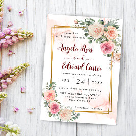 Elegant Watercolor Rosa ros bröllopsinbjudan Spara Datumet