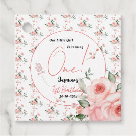 Elegant Watercolor Rosa ros Girl 1:a födelsedagen Gåvor Etiketter