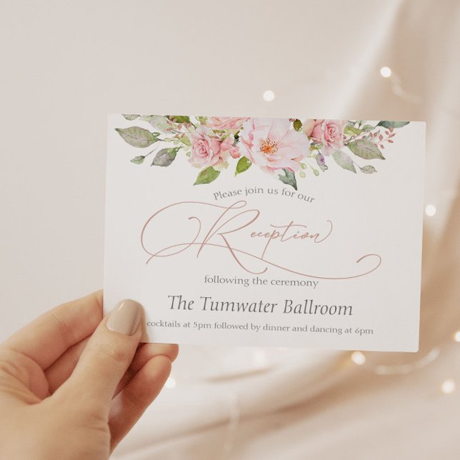 Elegant Watercolor Rosa ros Wedding Reception Inbjudningar (Skapare uppladdad)