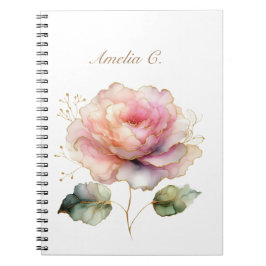 Elegant Watercolor Rosa ros White Notebook Anteckningsbok