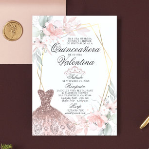 Elegant Watercolor Rosa Spain Quinceañera Quince Inbjudningar
