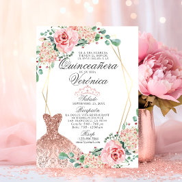 Elegant Watercolor Rosa Spain Quinceañera Quince Inbjudningar